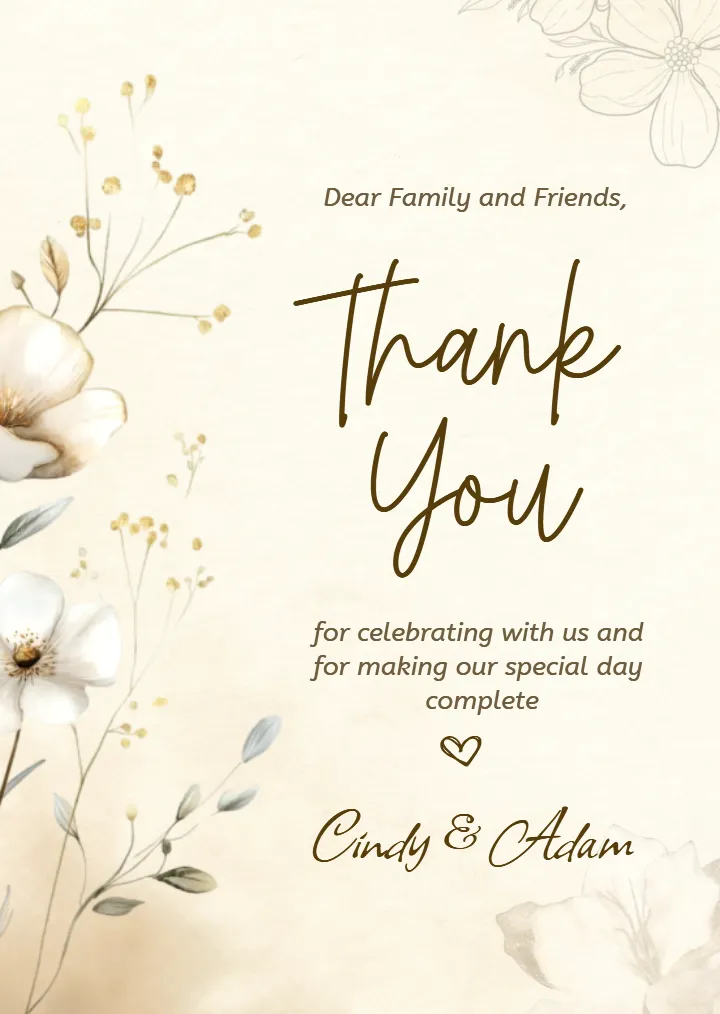 Elegant Floral Wedding Thank You Card Design Ideas