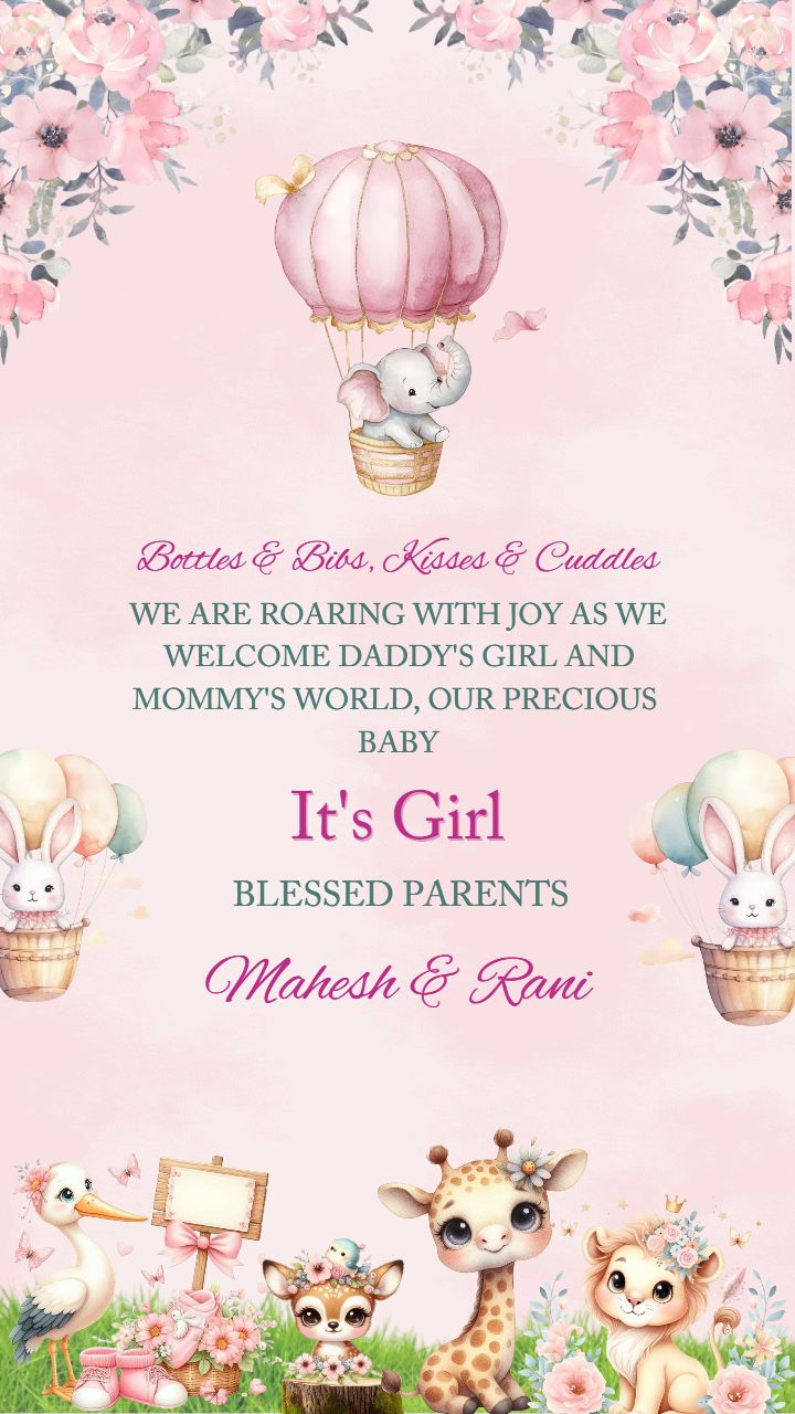 Its a Baby Girl Announcement With Celebration Template