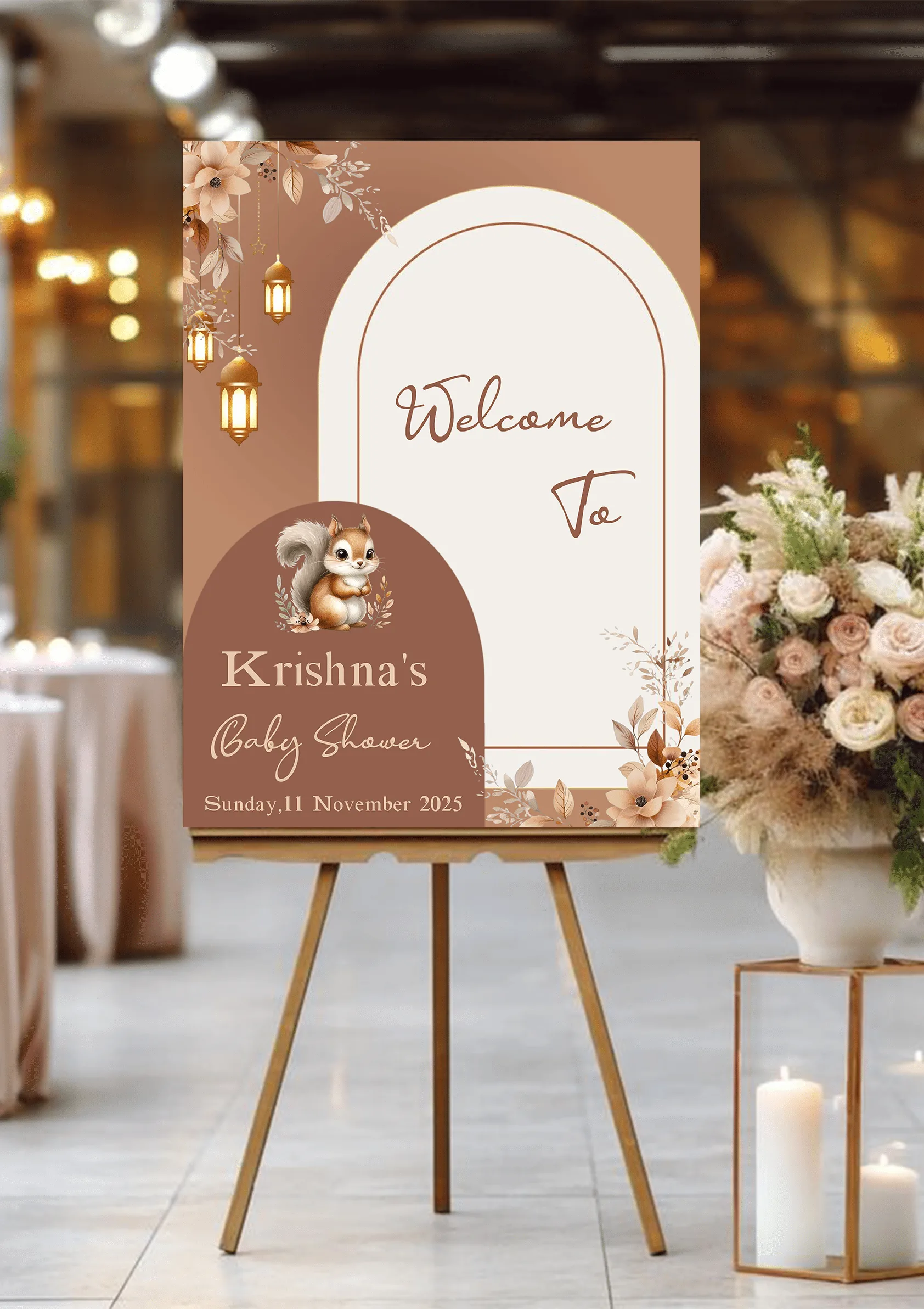 Cute Floral Baby Shower Welcome Board Template Design