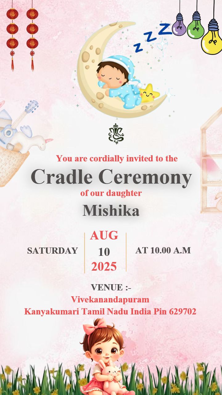 Cradle Ceremony Invitation Card Design For Family Blessings