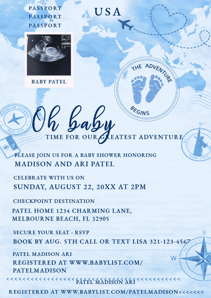 Passport Theme Baby Shower Invitation Card HD in English
