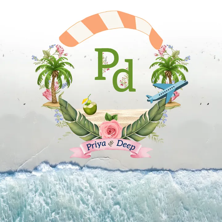Wedding Monogram logo with Tropical Beach Destination Theme