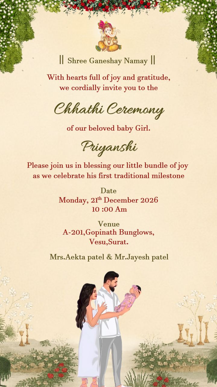 Chhathi Ceremony in English Baby Girl Card Design