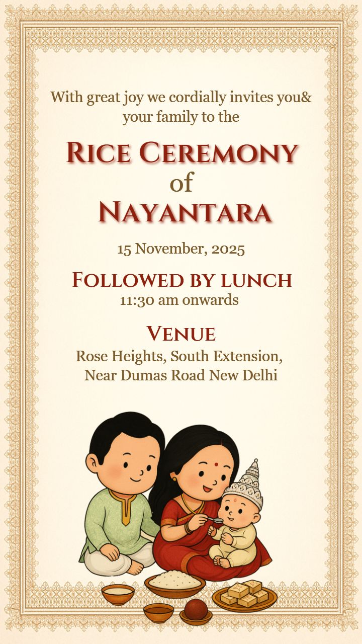 Editable Rice Ceremony Invite With Indian Family Art