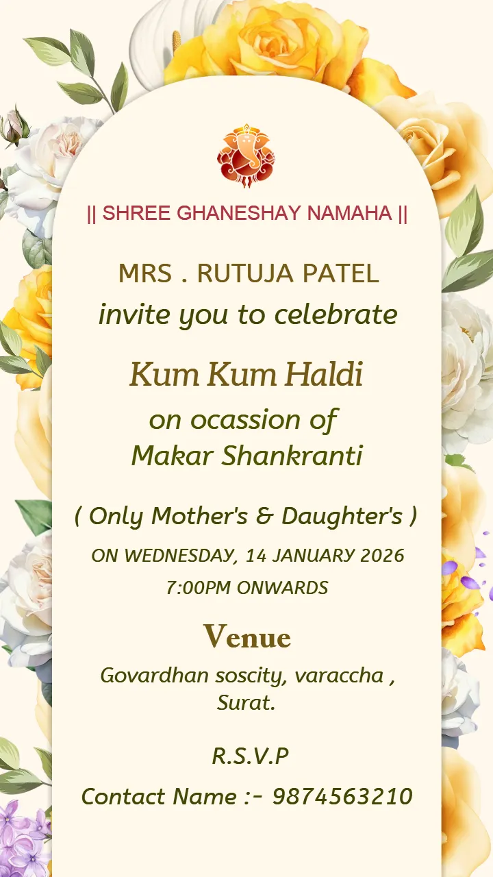 Haldi Kunku Invitation Card with Simple Elegant Style