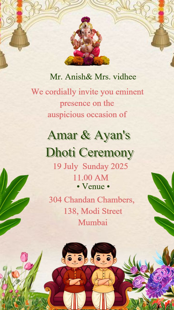 Dhoti Ceremony Invitation Card Editable Template
