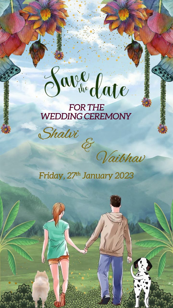 Mountain Theme Save the Date Card with Pets