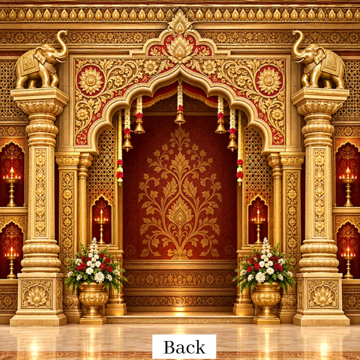 3D Ganesh Mandap Golden Floral Backdrop Design Collection