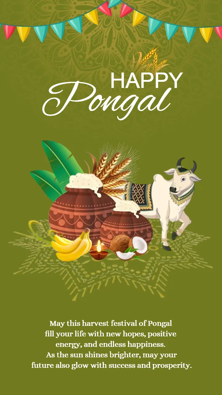 Pongal Status Video with Simple Elegant Green Poster Design