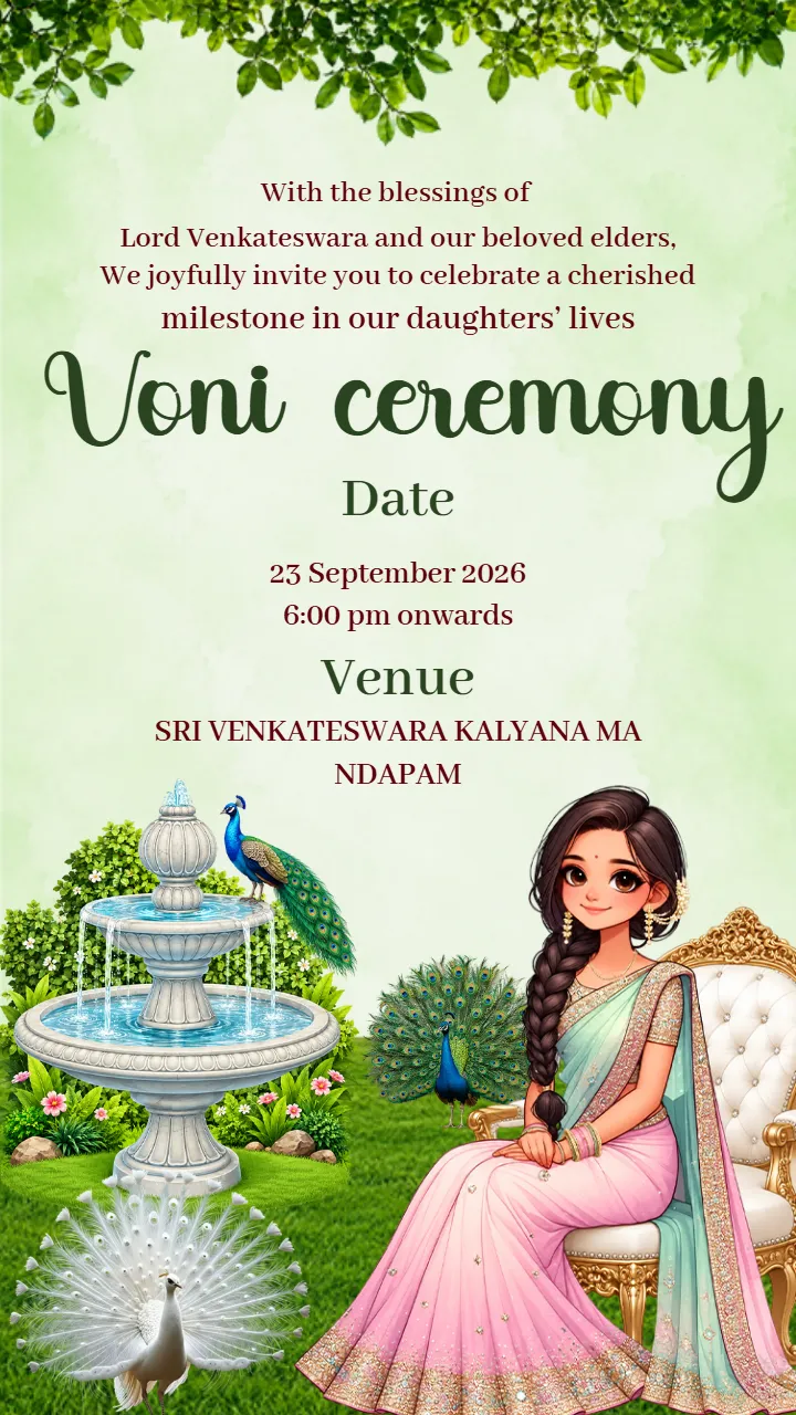 Langa Voni Ceremony Invitation Card With Peacock Design