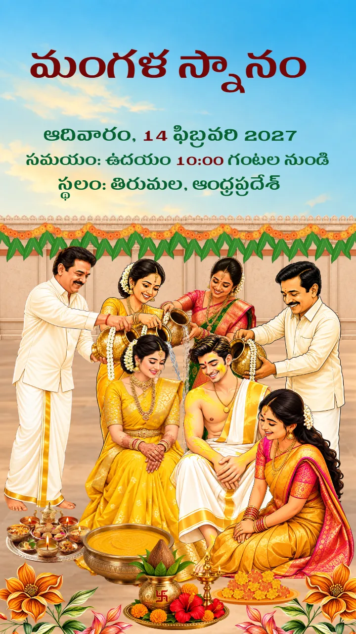Telugu Wedding Invitation Video with Temple and Lotus Beauty
