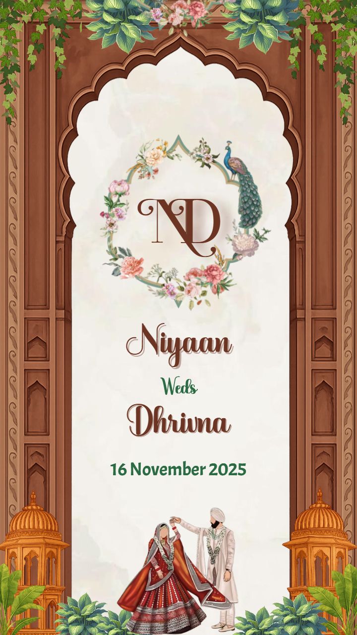 Elegant Wedding Invitation Card Design with Peacock