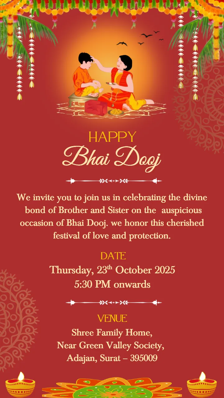 Royal Red Theme Bhai Dooj Invitation Template in English