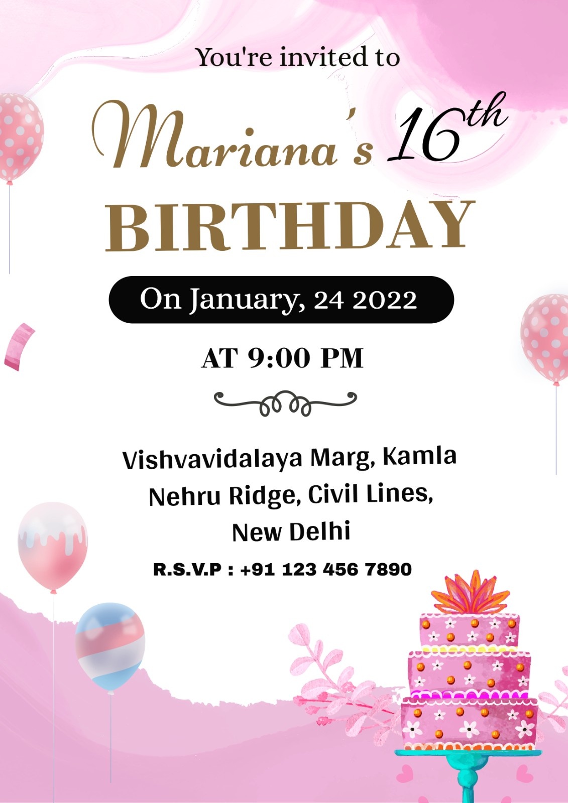 Pink 16th Birthday Invitation Template for Your Birthday