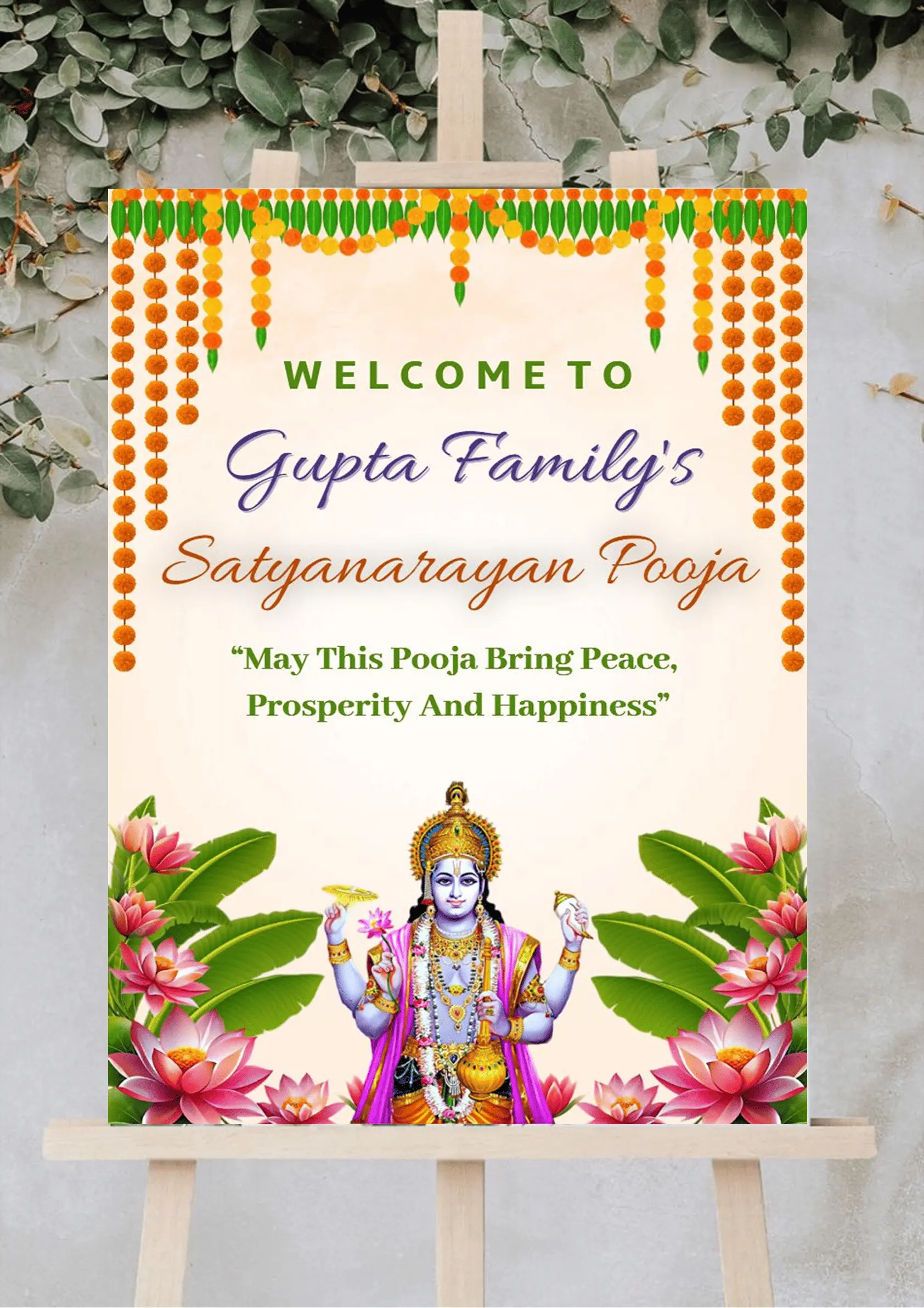 Satyanarayan Puja Standee Board Invite Card with Lotus Theme