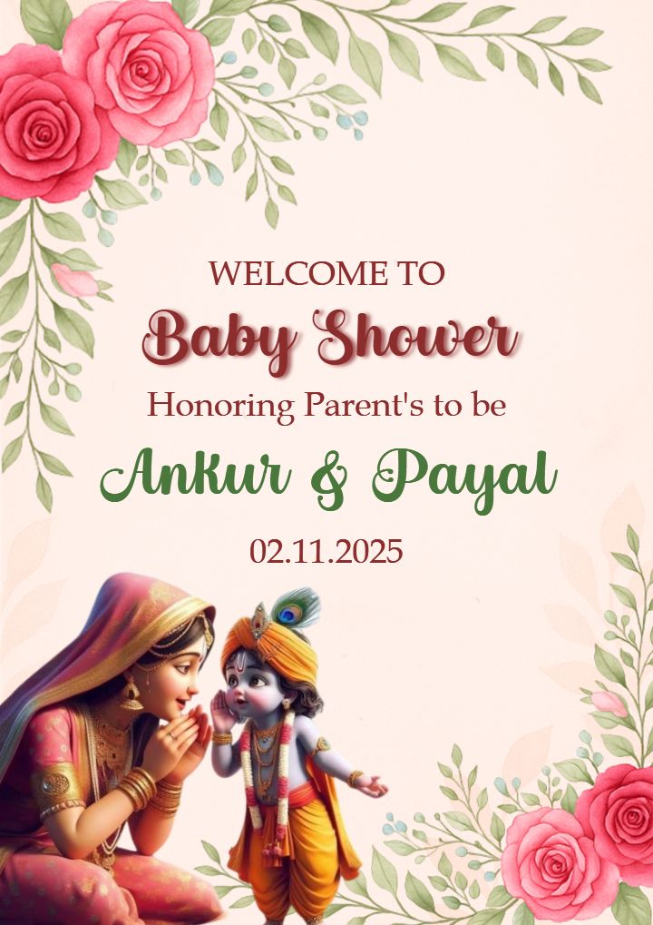 Welcome to Baby Shower Sign with Krishna and Floral Theme