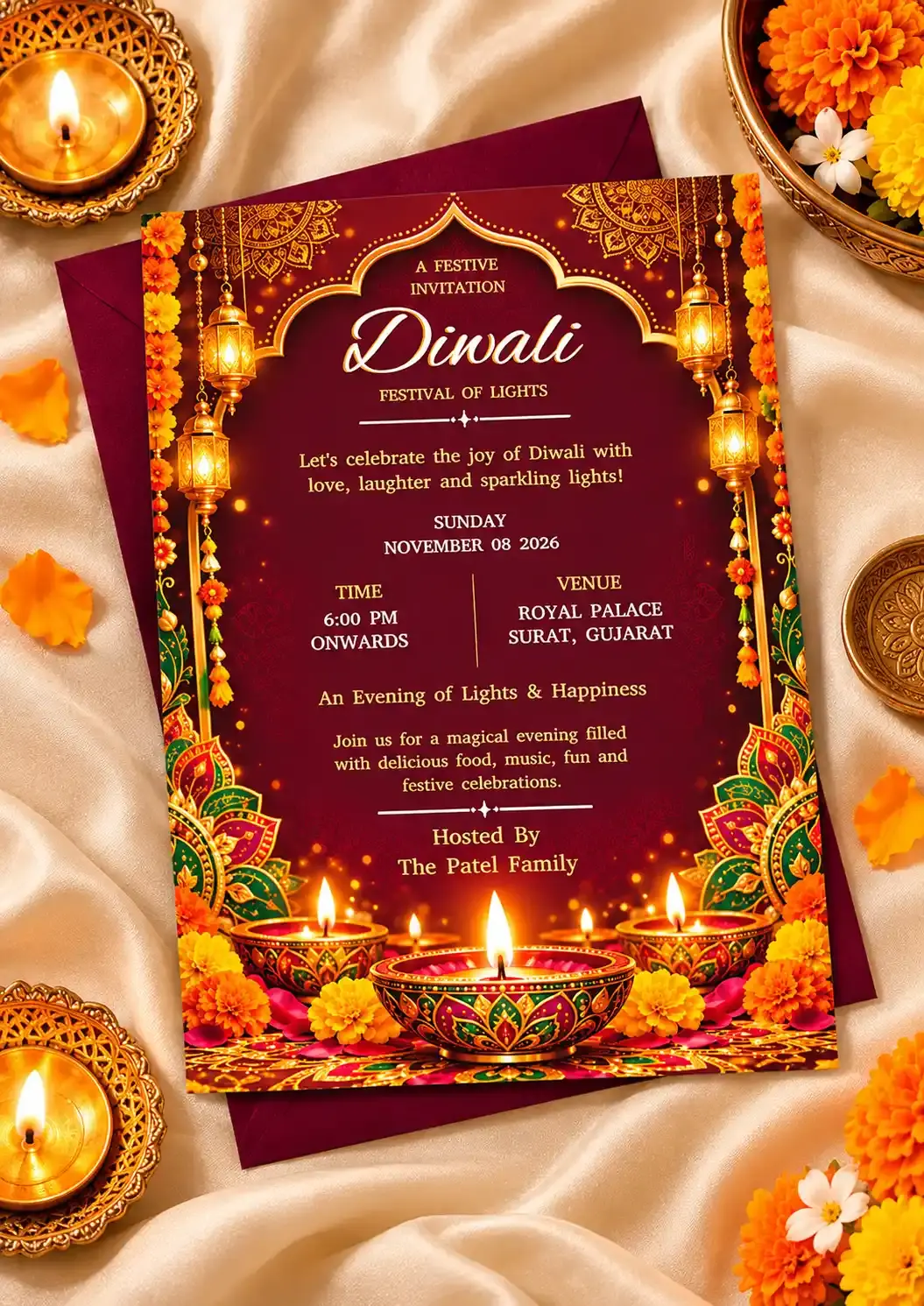 Deepawali Invitation Card Template for Family Functions