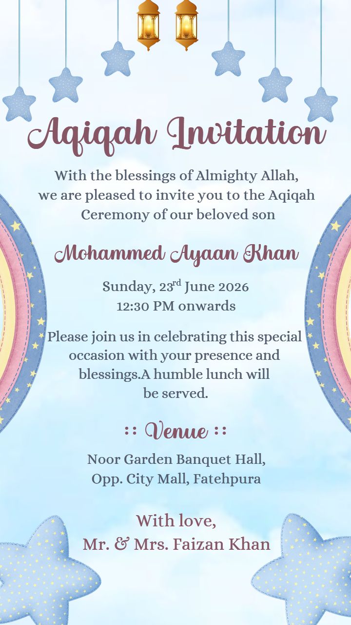 Aqiqah Ceremony Invitation Card For Islamic Events