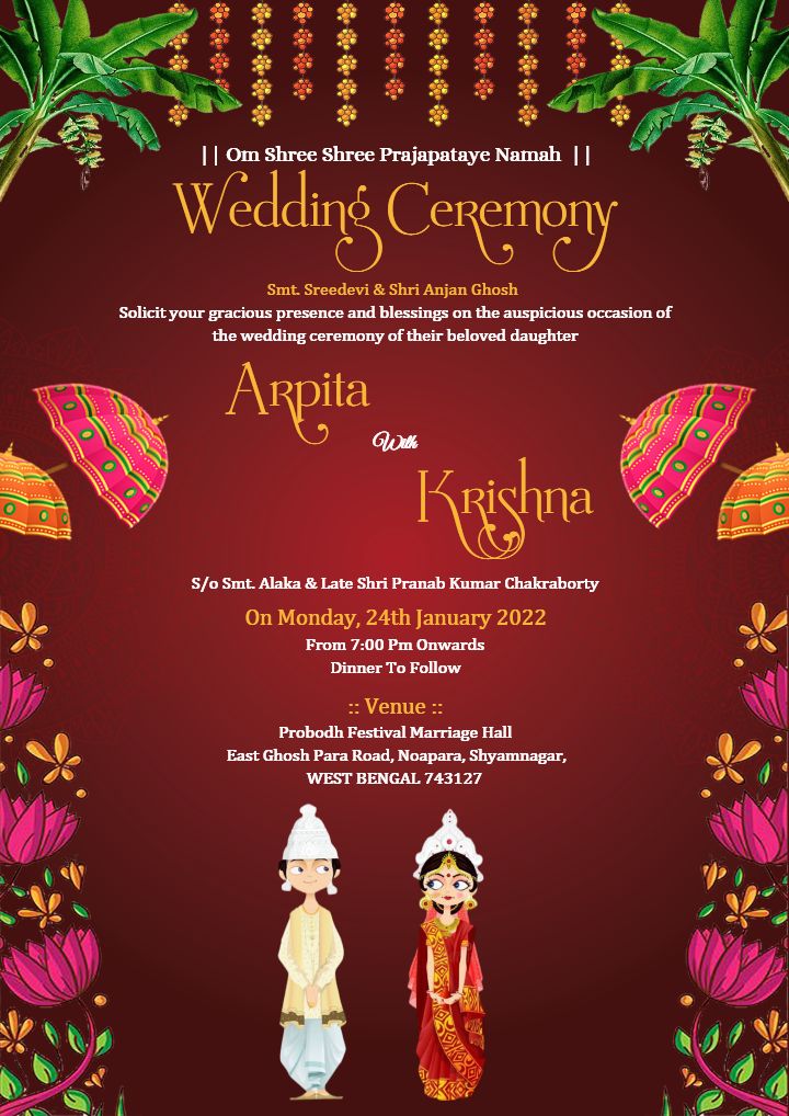 Red wedding Invitation template with floral artistry
