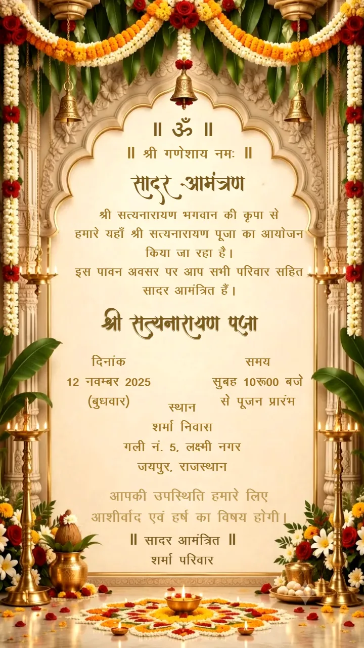 3D Satyanarayan Puja Video Invitation for Floral Theme