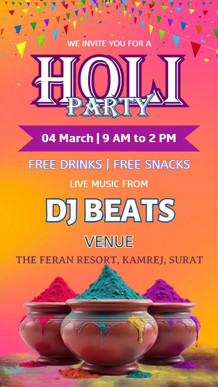 Editable Holi Invitation Card in English 2026 Free Download