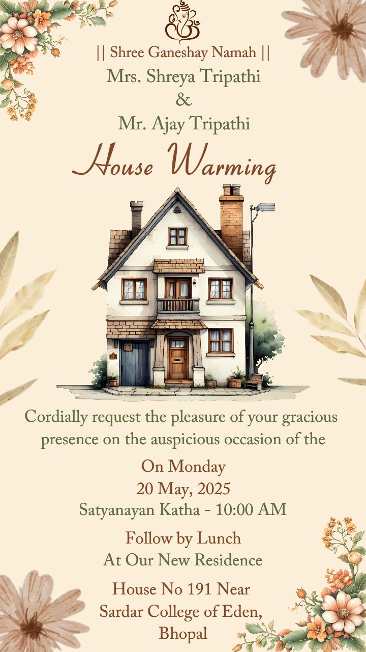 Creative House Warming Invitation Card With Floral Art