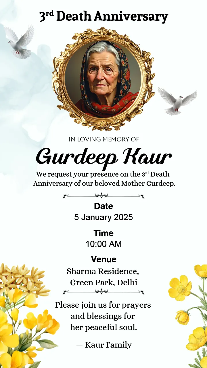 3rd death anniversary invitation card floral design