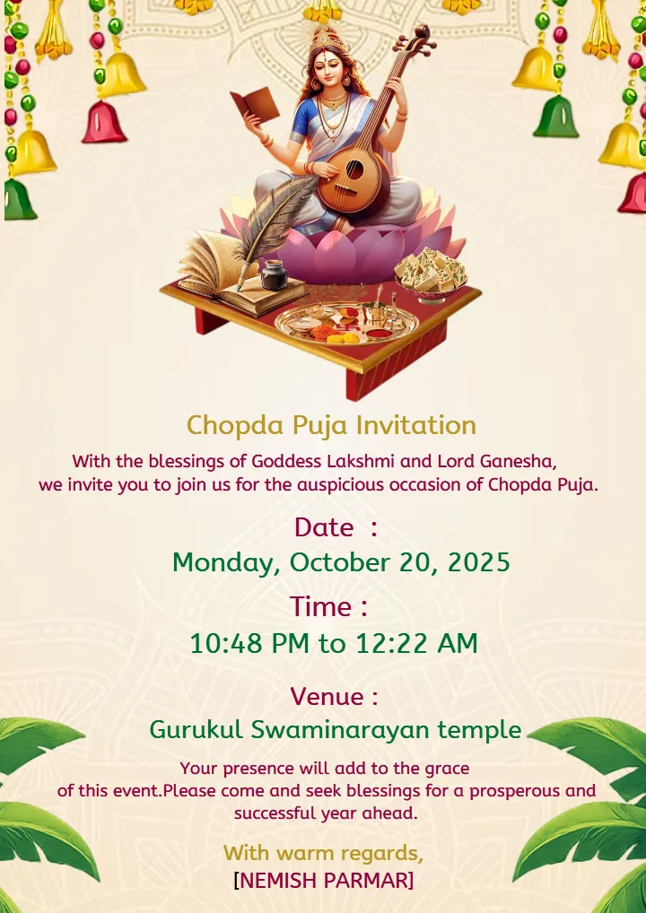 Free Chopda Puja Invitation Template in English Language
