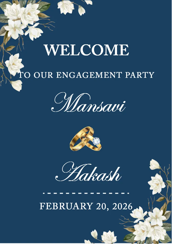 Navy Blue Engagement Welcome Board Template