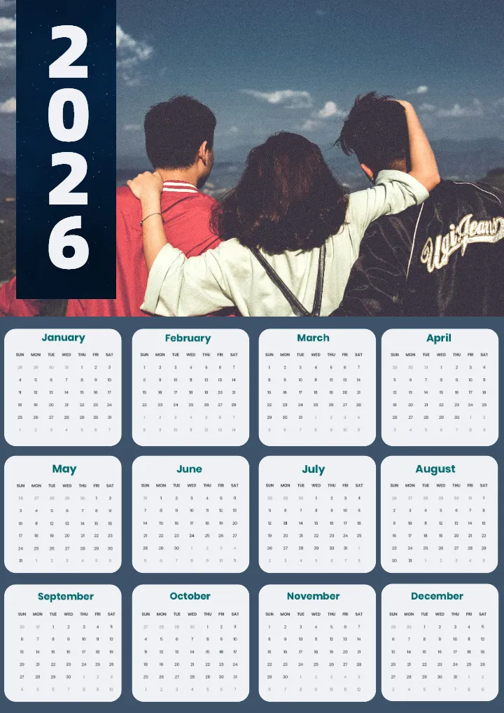 2026 Calendar Png Modern Friends Lifestyle Theme Design