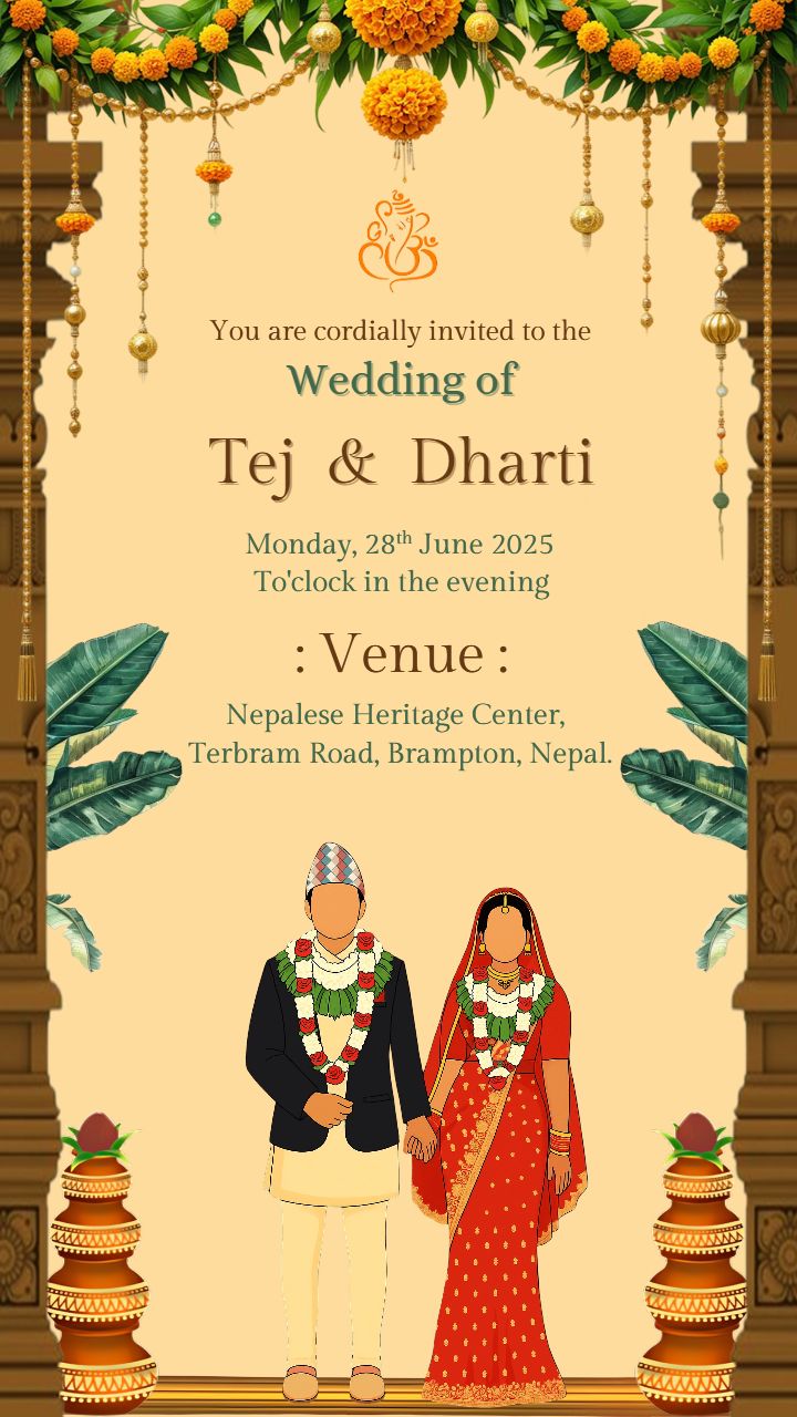 Traditional Nepali Wedding Invitation with Kalash Art
