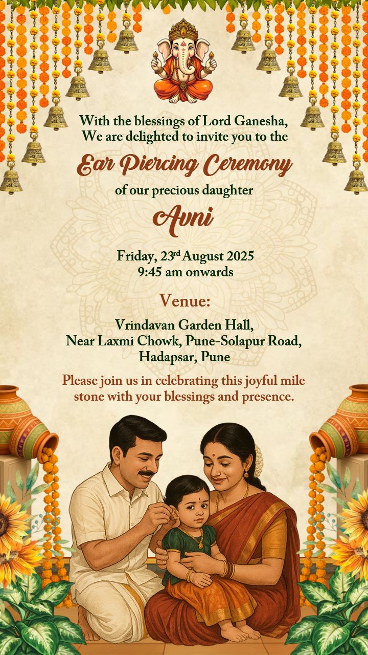 Ear Piercing Ceremony Invite Video with Temple Bells Theme