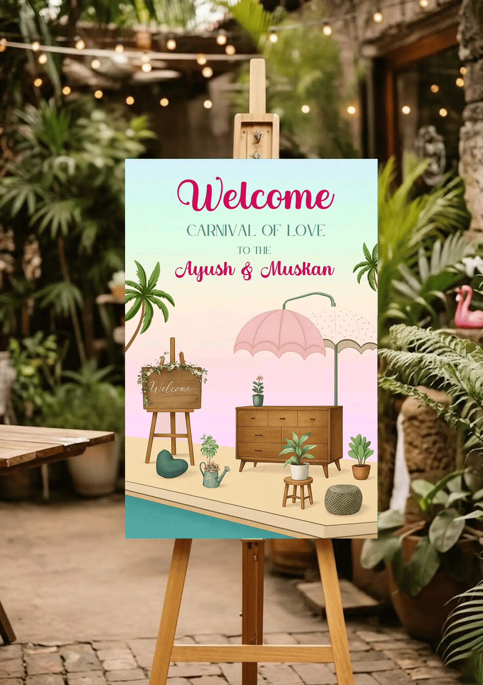 Tropical Beach Wedding Welcome Standee Design