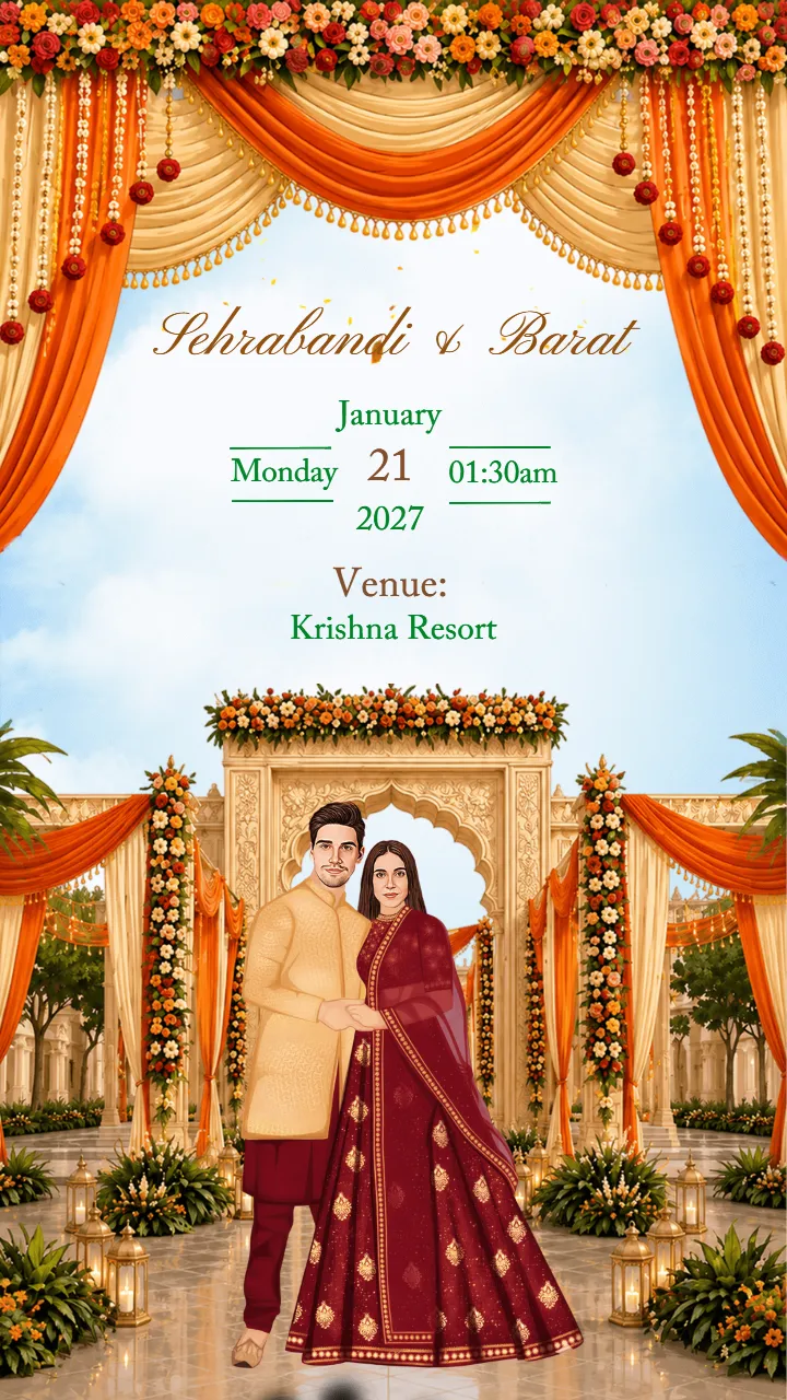 Wedding Invitation Video with Romantic Couple Illustrations