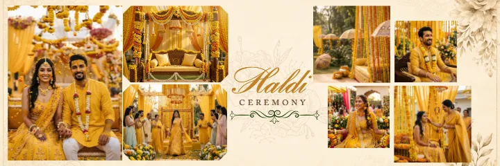 Wedding Album PSD Haldi Ceremony Yellow Theme Design