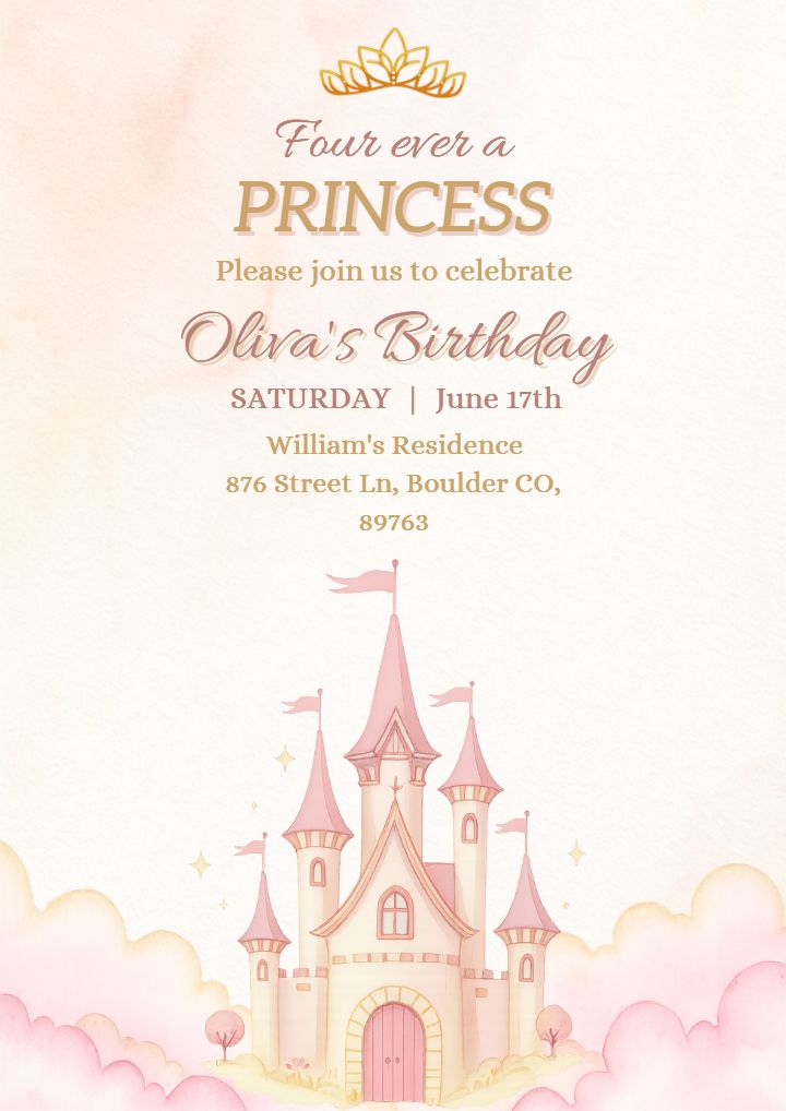 Magical Princess Castle Birthday Invitation Template Free