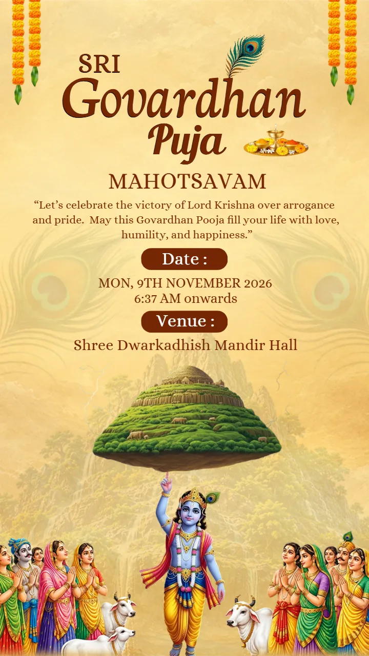 Govardhan Puja Invitation Template with Lord Krishna Designs