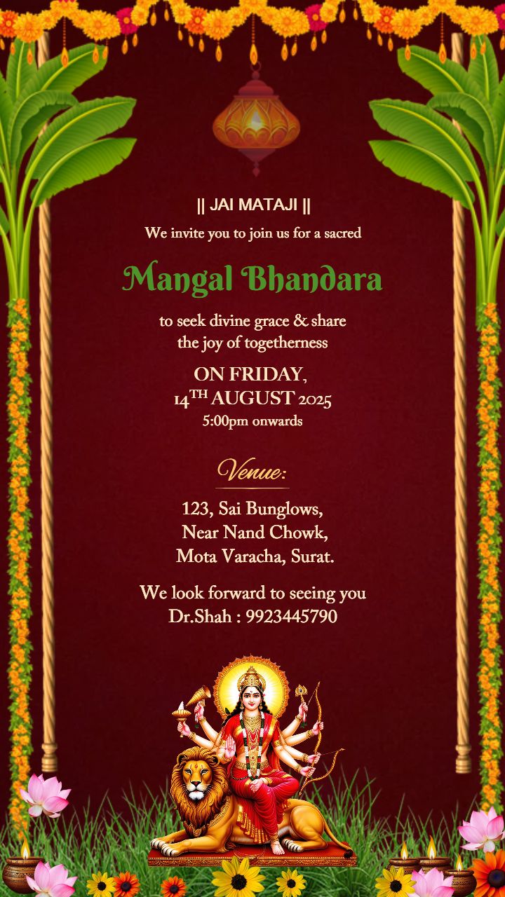 Ambe Maa Mangal Bhandara Festival Invitation Template