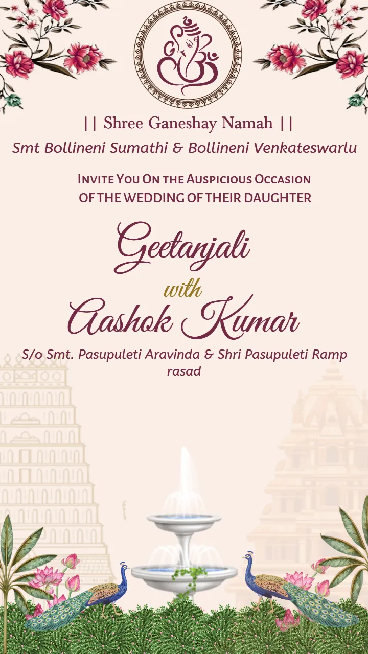 Beautiful Telugu Wedding Invitation Card With Peacock Motif