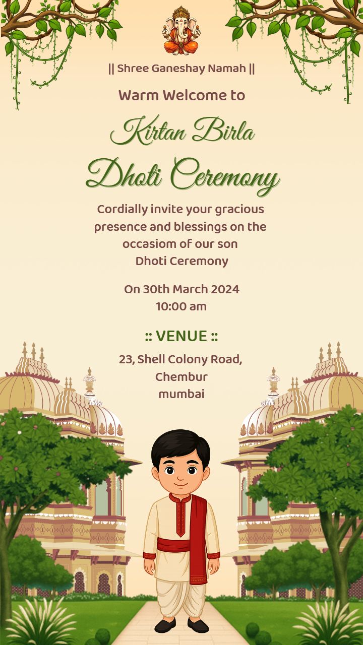 Dhoti Ceremony Invitation With Royal Temple Theme