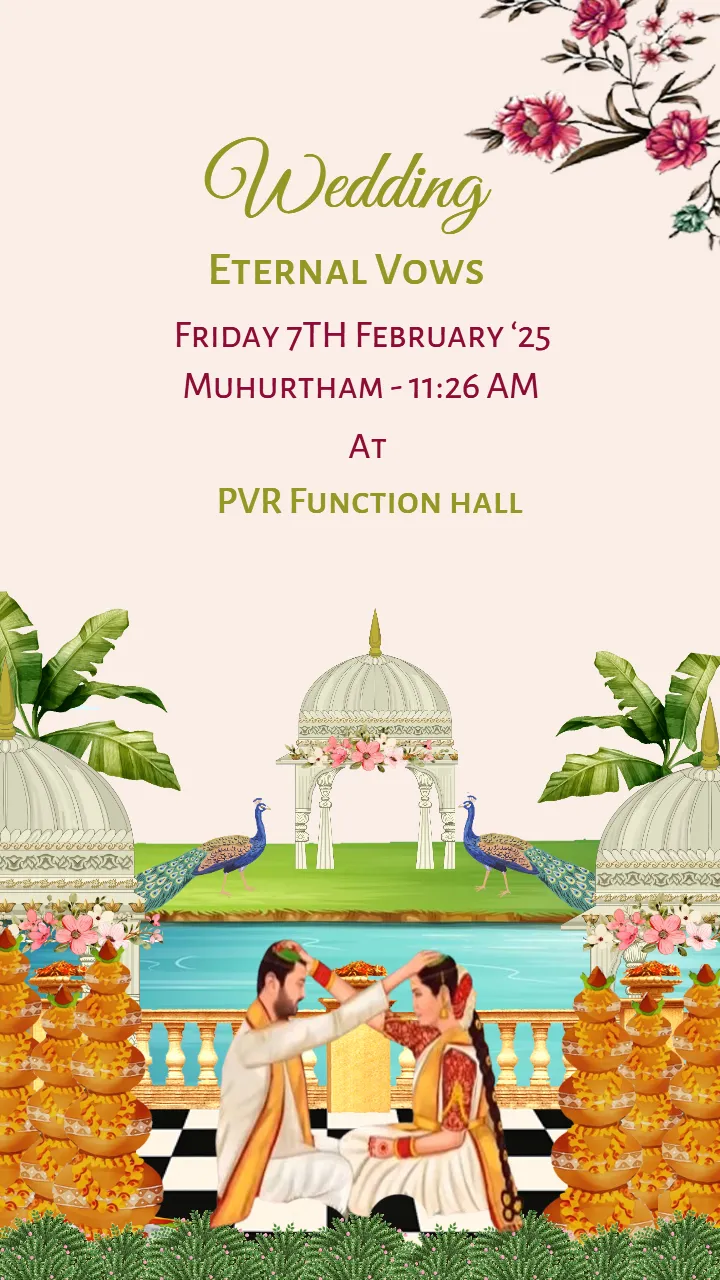Beautiful Telugu Wedding Invitation Card With Peacock Motif