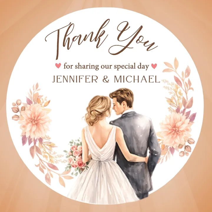 Printable Thank You Tags for Wedding with Couple Theme
