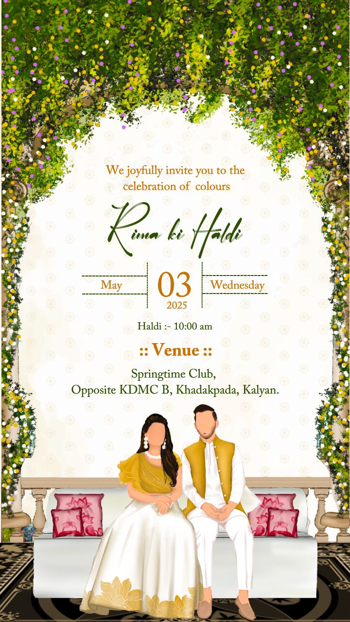 Haldi Ceremony Invitation Card Template with Greenery