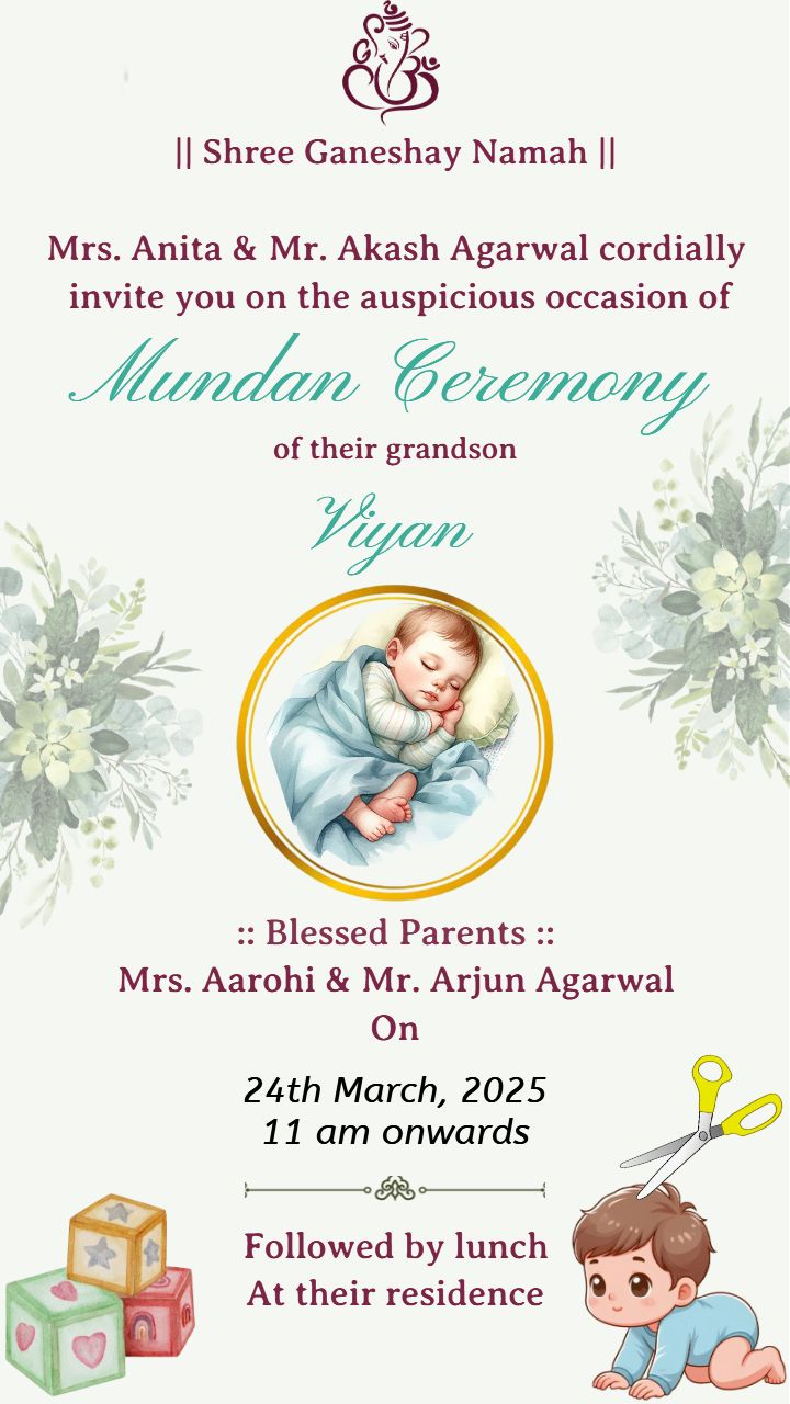 Beautiful Baby Head Shaving Ceremony Card Invitation