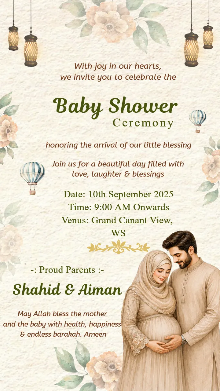 Islamic Baby Shower Invitation for Mom-to-Be Event