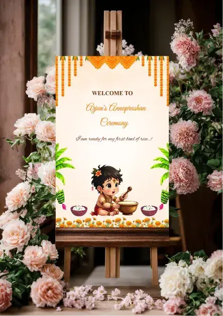 Editable Marigold Annaprashan Ceremony Standee