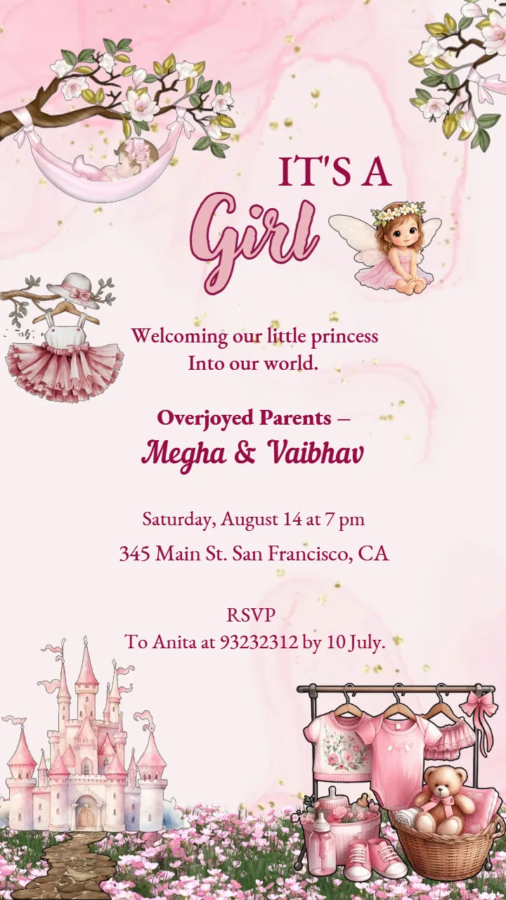 Baby Girl Gender Reveal Announcement with Pink Theme
