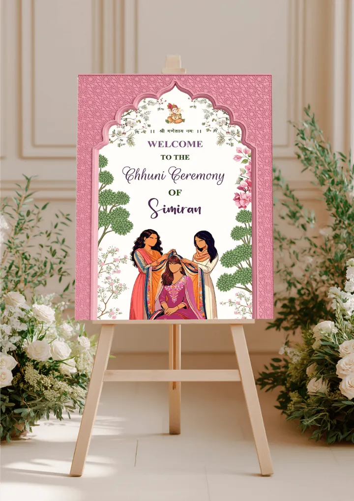 Stylish Arch Frame Chunni Ceremony Welcome Board with Art