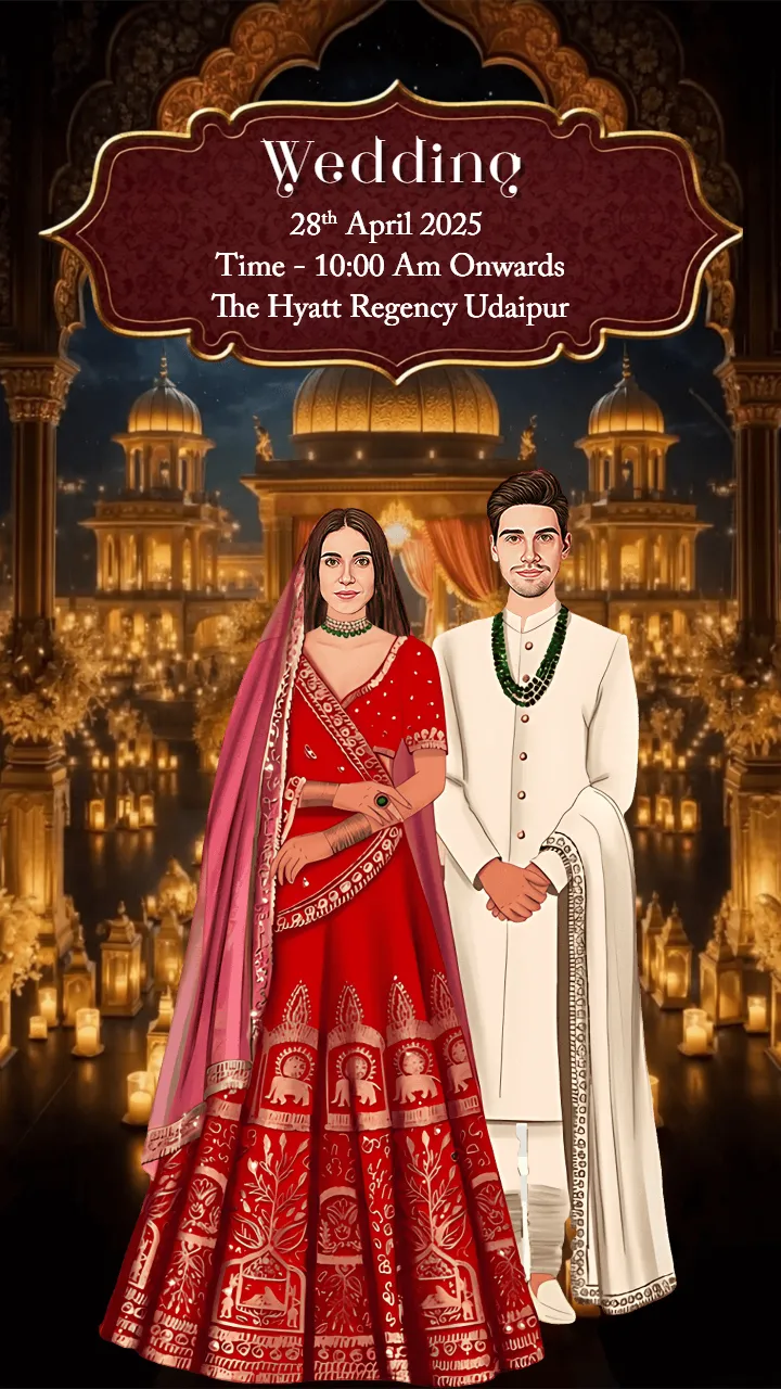 3d wedding invitation video with Animated Couple Caricature