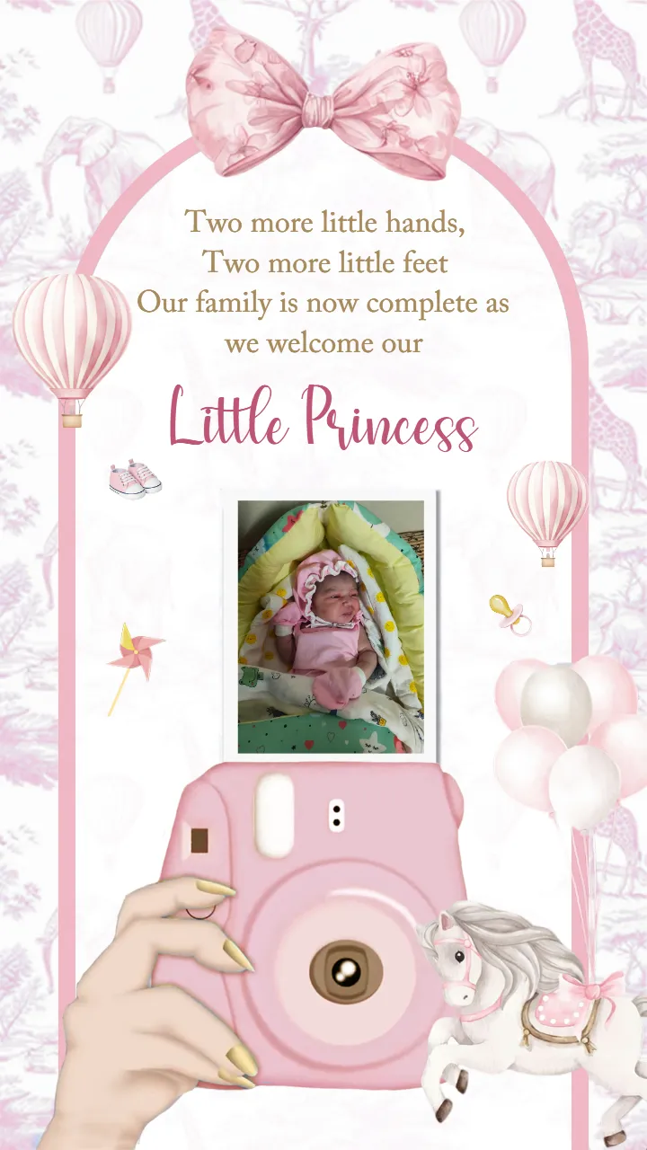Baby Girl Announcement Template with Pink Royal Theme